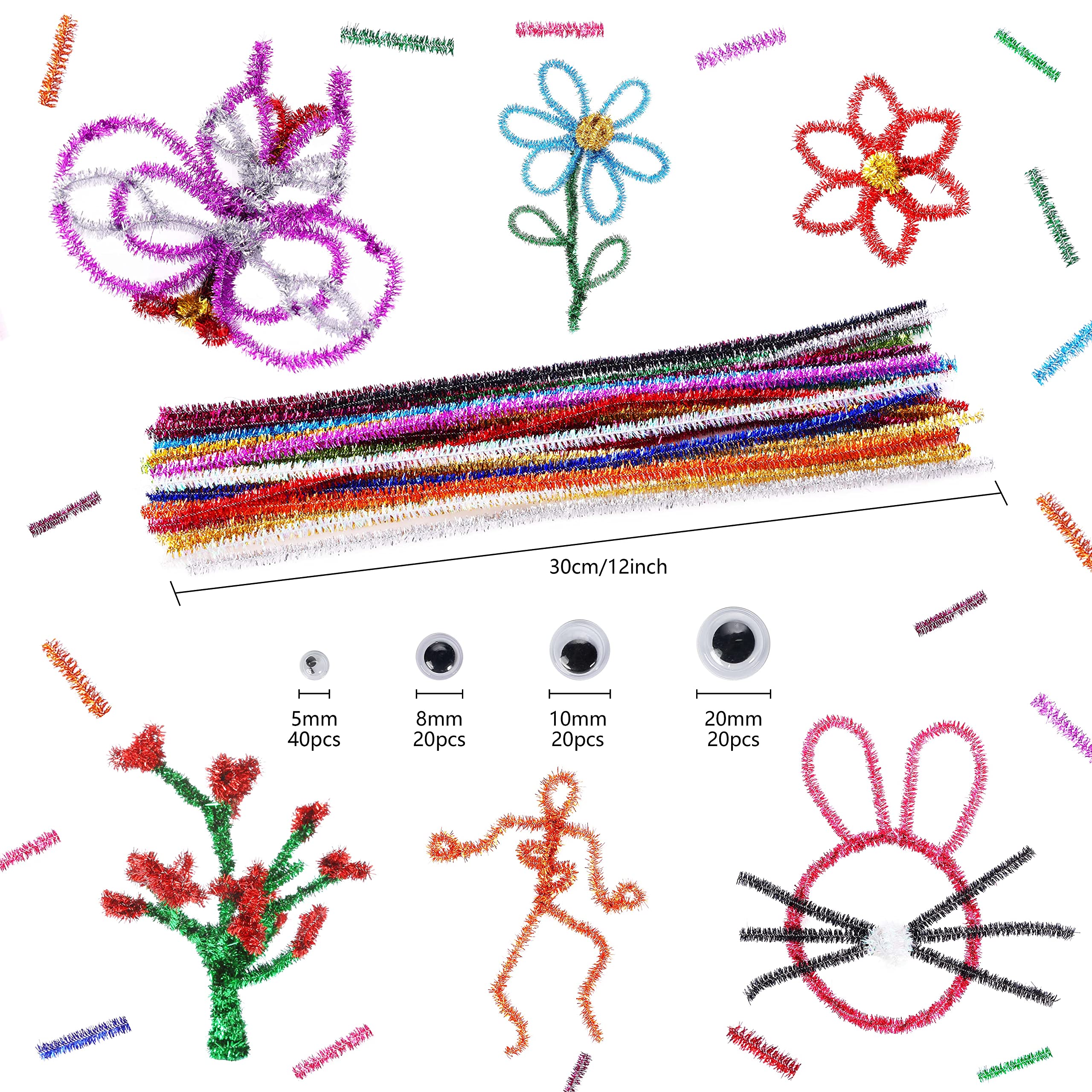  Caydo 360 Pieces Pipe Cleaners 40 Assorted Colored Chenille  Stems for Art and Crafts, Children's Craft Supplies (6 mm x 12 inch) :  Health & Household