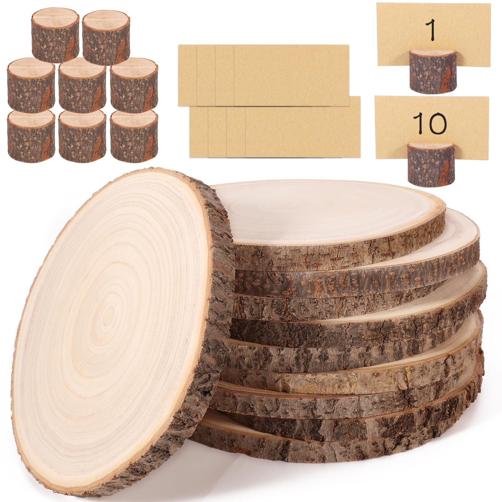 Caydo 4 Piece 10-11 Inch Wood Centerpieces for Tables, Large Wood Slices  for Centerpieces for Wedding Table Decoration, Candy Bar, Party, and DIY