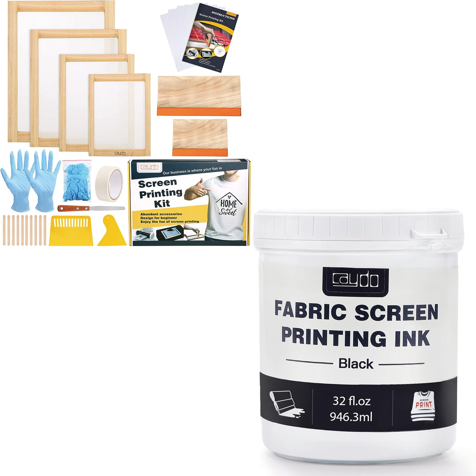 Caydo 24 Pieces Screen Printing Kit, Include 3 Sizes Wood Silk Screen  Printing Frame with 110 Mesh, Screen Printing Squeegees, Transparency  Inkjet Film, Masking Tape