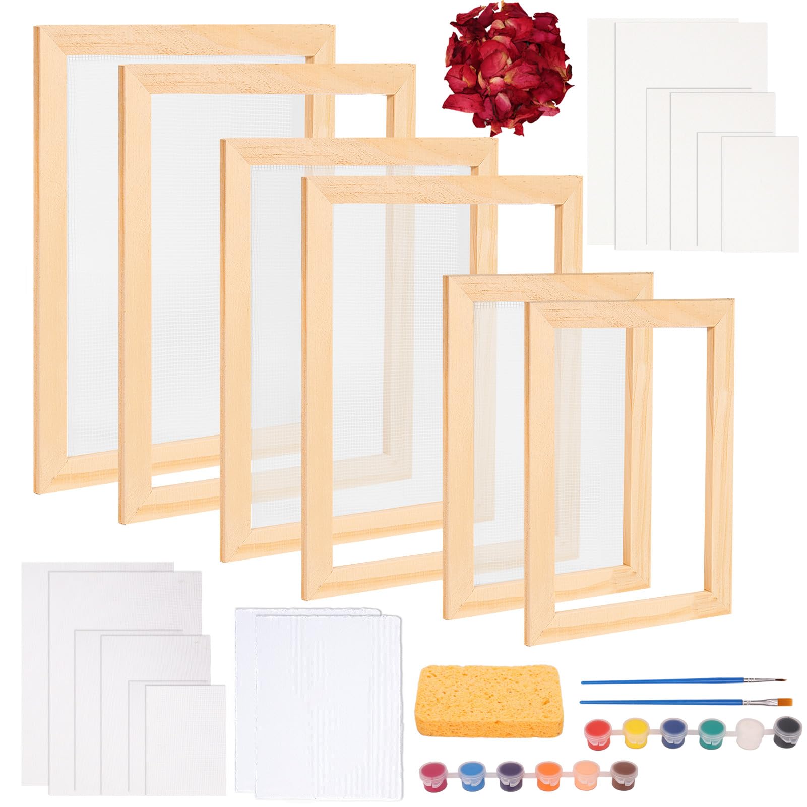 Caydo 18 Pieces Paper Making Kit Includes A5, A6 Size Wooden Mold and  Deckle, Absorbent Paper, Pulp, Sponge, Paints, Confetti and Instructions  for DIY