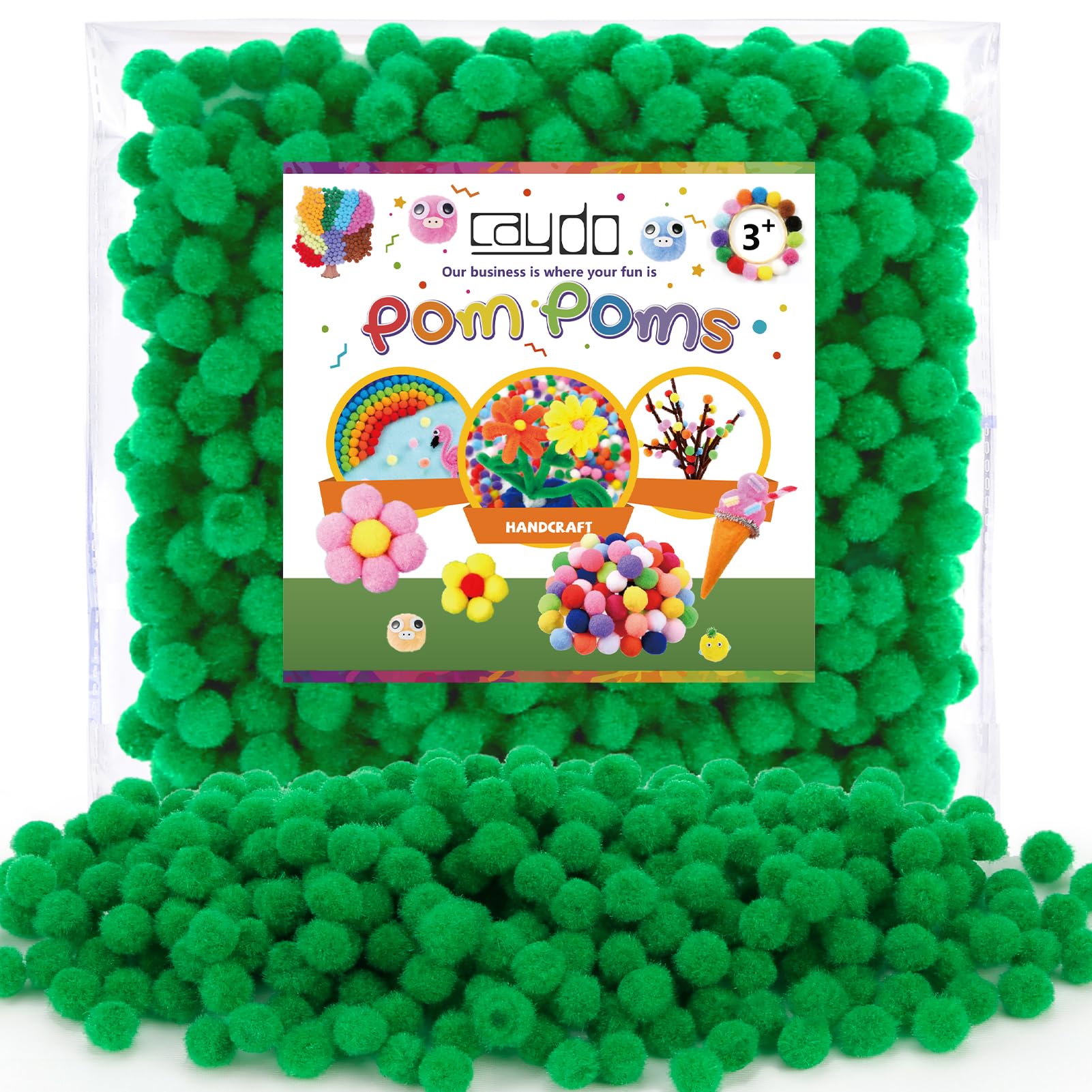 [250 Pcs ] 150 1 inch Green Craft Pom Poms + 100 Multicolor Pom Pom Balls, Small Pom Poms Assorted Pompoms for Crafts Projects and DIY Creative